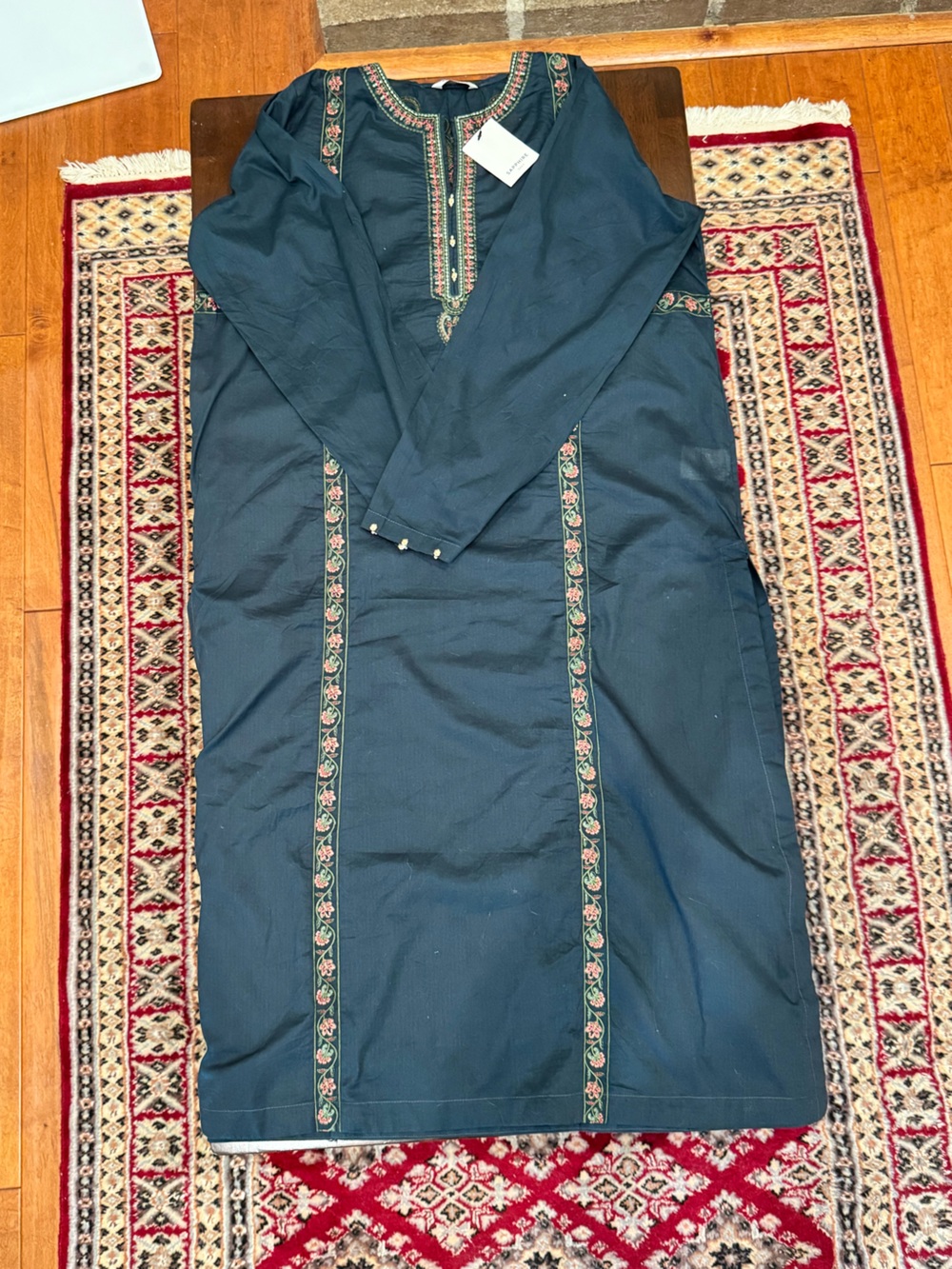 NWT SAPPHIRE Pakistani Embroidered Lawn Kurta Shirt Teal Green Size Large